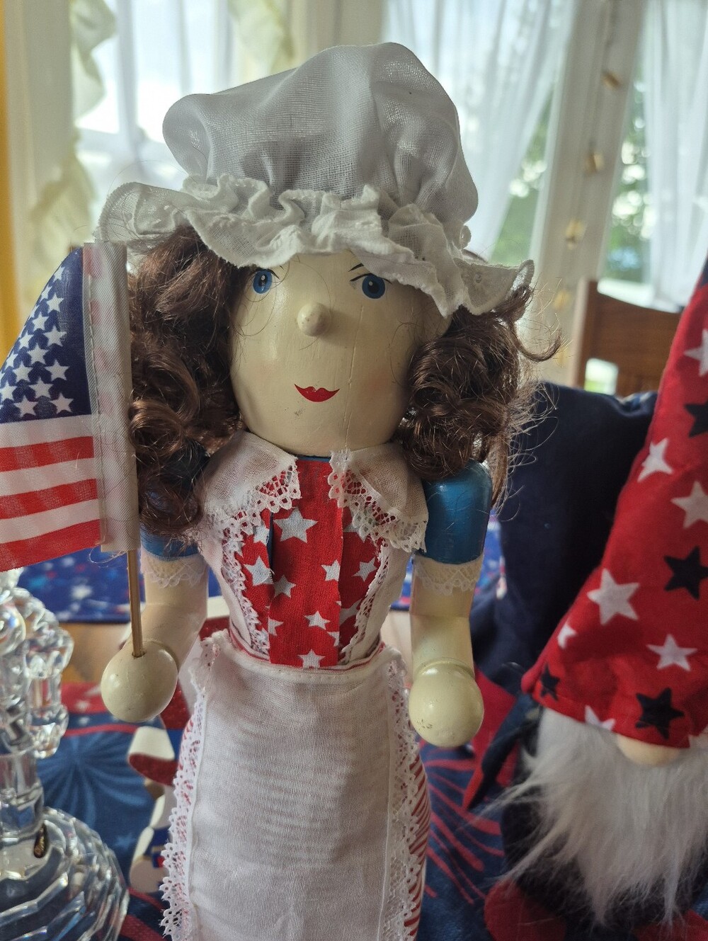 Patriotic Girl Nutcracker Holding American Flag
